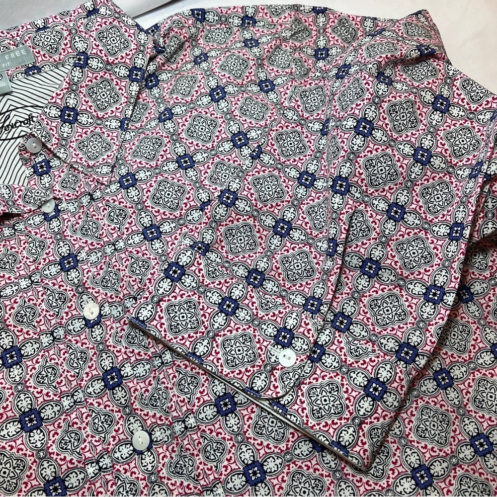 Foxcroft 3/4 Sleeve Wrinkle Free Button Down Shirt- Size 22W Geometric Pattern - Picture 3 of 9